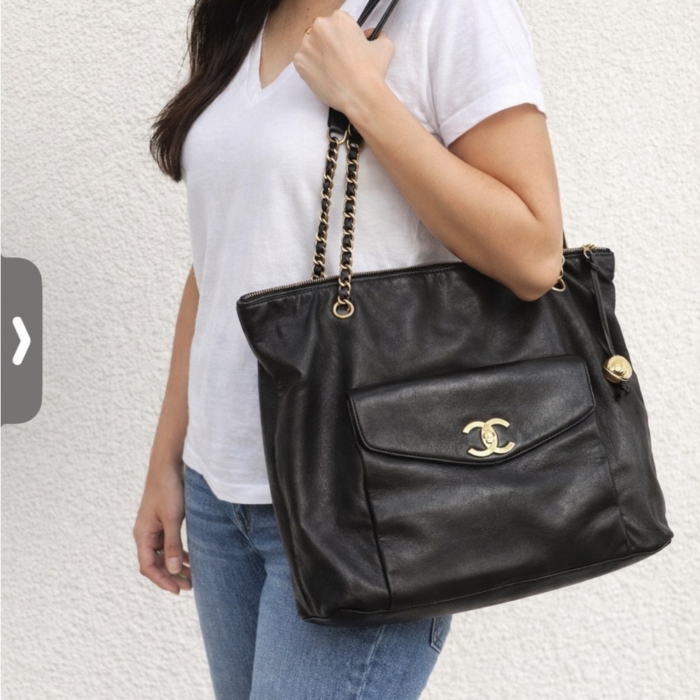 Chanel Black Leather Shoulder Bag with Gold Accents